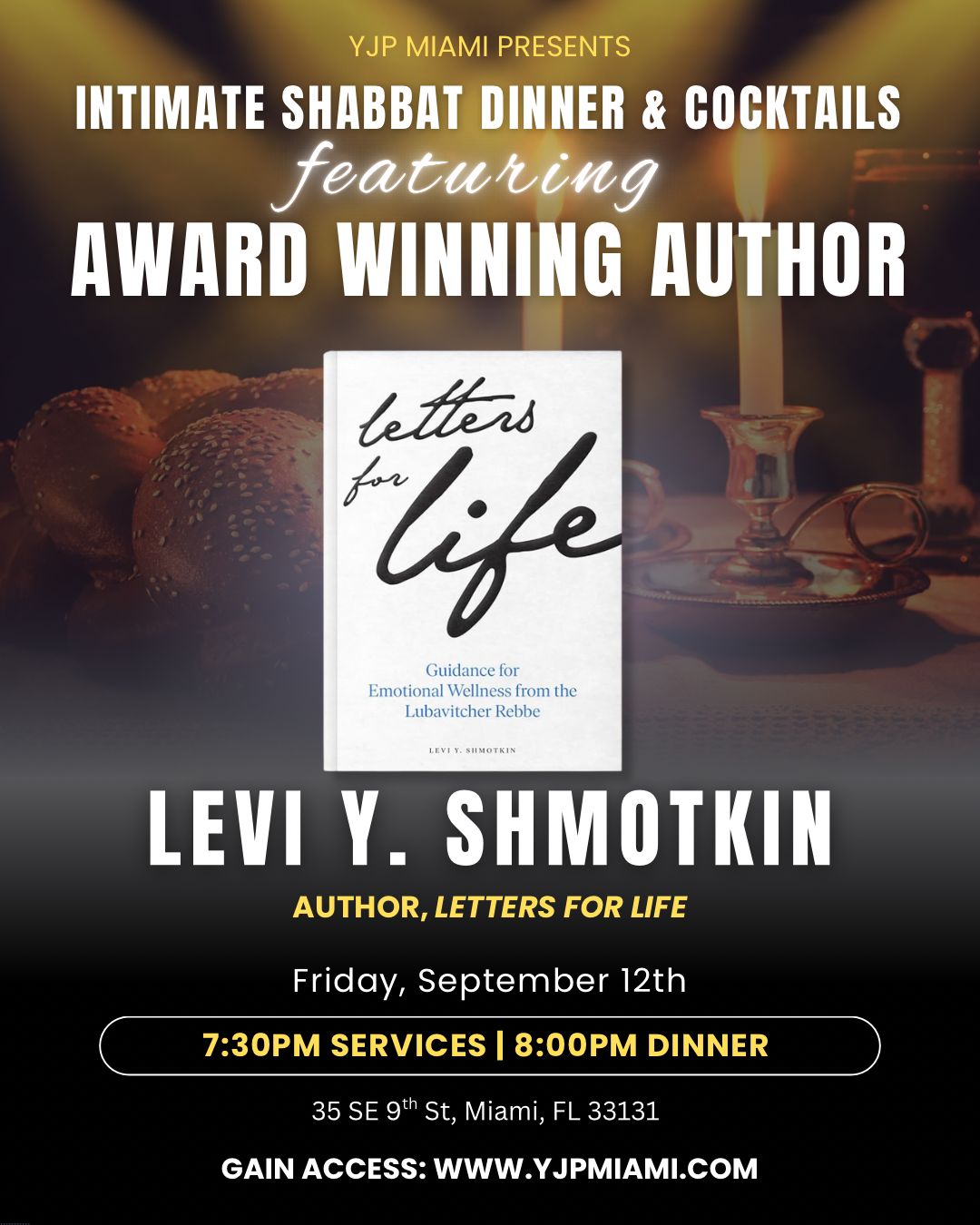 Intimate Shabbat Dinner & Cocktails Featuring Award Winning Author of Letters For Life